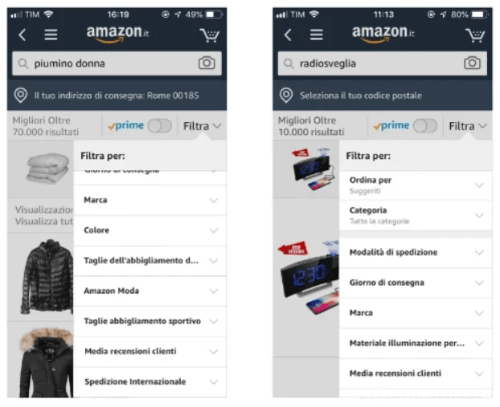 Amazon - different filter depending on the search made Amazon - different filter depending on the search made