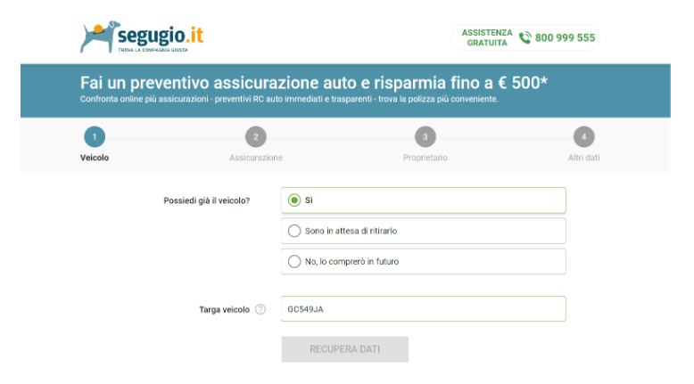 Progress tracker su Segugio.it per la richiesta di un preventivo Progress tracker su Segugio.it per la richiesta di un preventivo