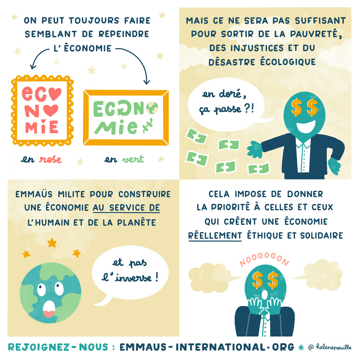 facilitation graphique, facilitation visuelle, sketchnotes, infographie, hélène pouille, emmaüs international, solidarité, revendications, économie, planète facilitation graphique, facilitation visuelle, sketchnotes, infographie, hélène pouille, emmaüs international, solidarité, revendications, économie, planète