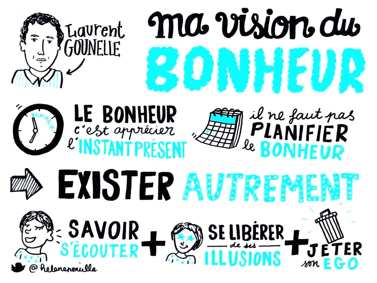facilitation graphique, facilitation visuelle, infographie, sketchnotes, hélène pouille, bonheur, happylab, bien-être, laurent gounelle facilitation graphique, facilitation visuelle, infographie, sketchnotes, hélène pouille, bonheur, happylab, bien-être, laurent gounelle