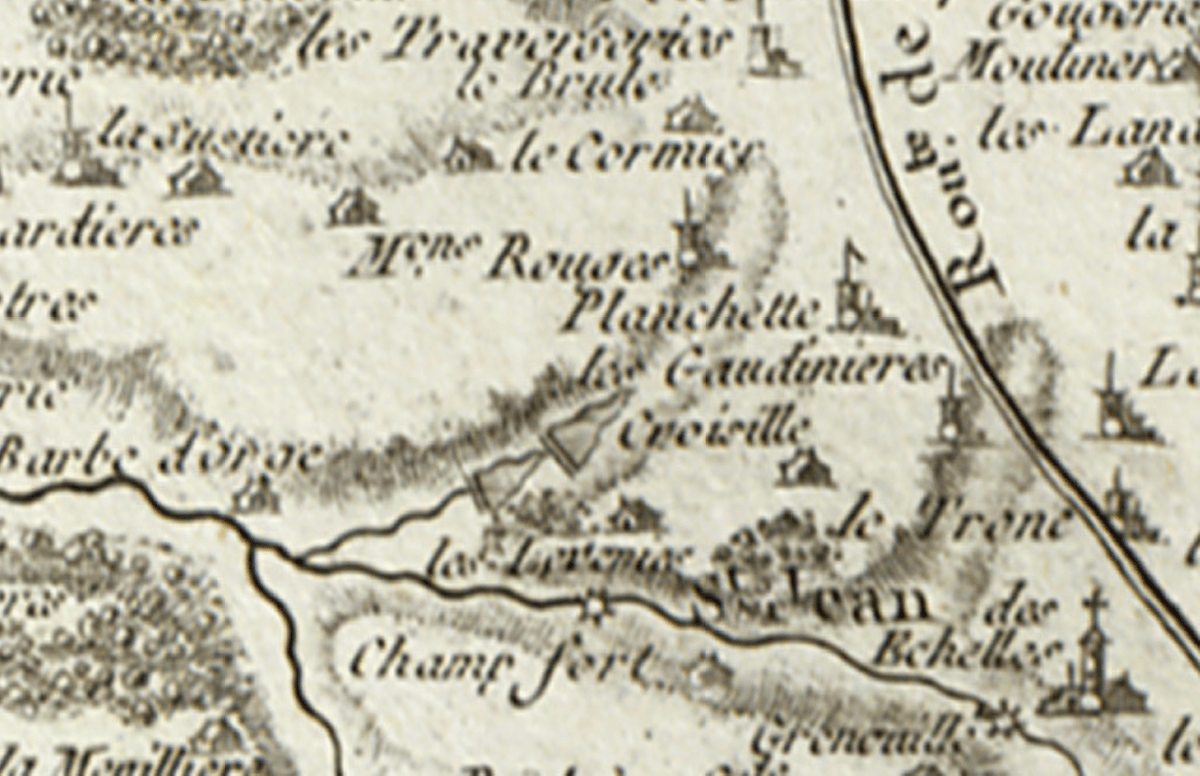 Moulin de Planchette location (Cassini Map XVIIIe) Moulin de Planchette location (Cassini Map XVIIIe)