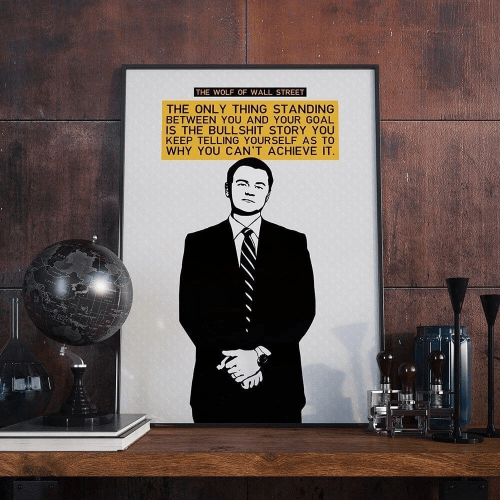 Leonardo DiCaprio as Jordan Belfort in the Wolf of Wall Street sign Leonardo DiCaprio as Jordan Belfort in the Wolf of Wall Street sign