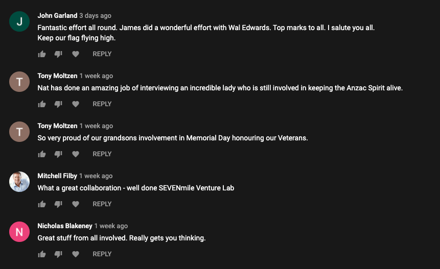 viewer comments about the Saluting Their Service movie made by SEVENmile Venture Lab viewer comments about the Saluting Their Service movie made by SEVENmile Venture Lab