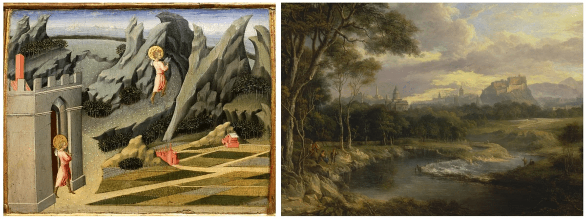 Changing attitudes to the natural world can be seen in art. The wilderness, in Medeival times a hostile and barren place, becomes a place to ease ones body and soul away from the busy urban cities. Changing attitudes to the natural world can be seen in art. The wilderness, in Medeival times a hostile and barren place, becomes a place to ease ones body and soul away from the busy urban cities.