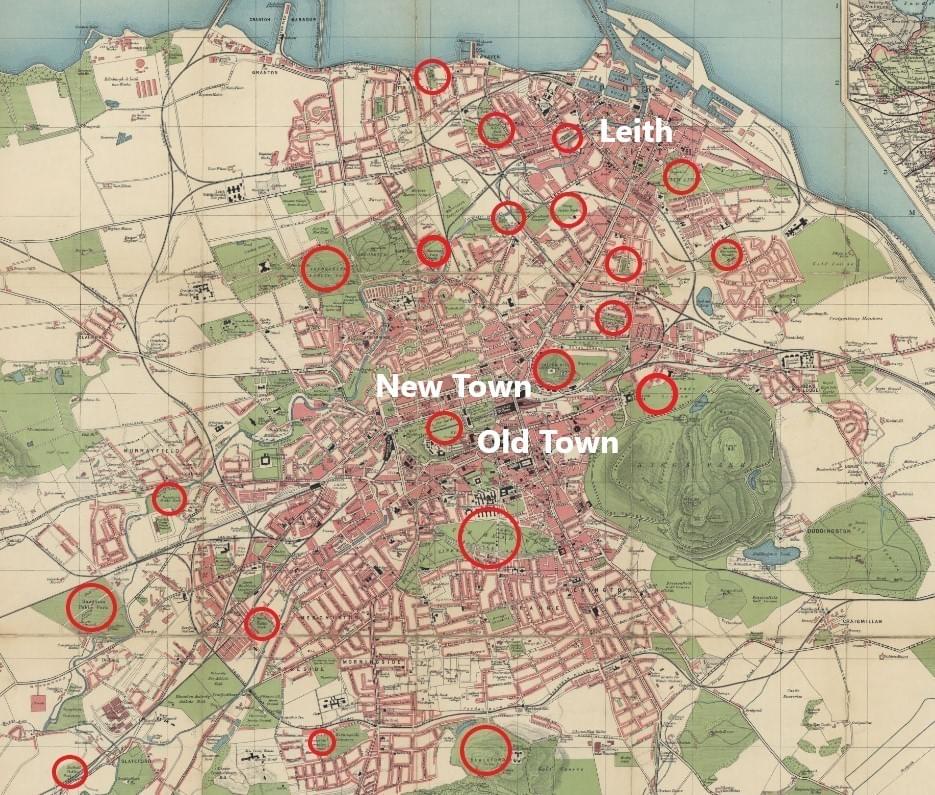 In this 1926 map of Edinburgh we can see that numerous parks have sprung up across the city. In this 1926 map of Edinburgh we can see that numerous parks have sprung up across the city.