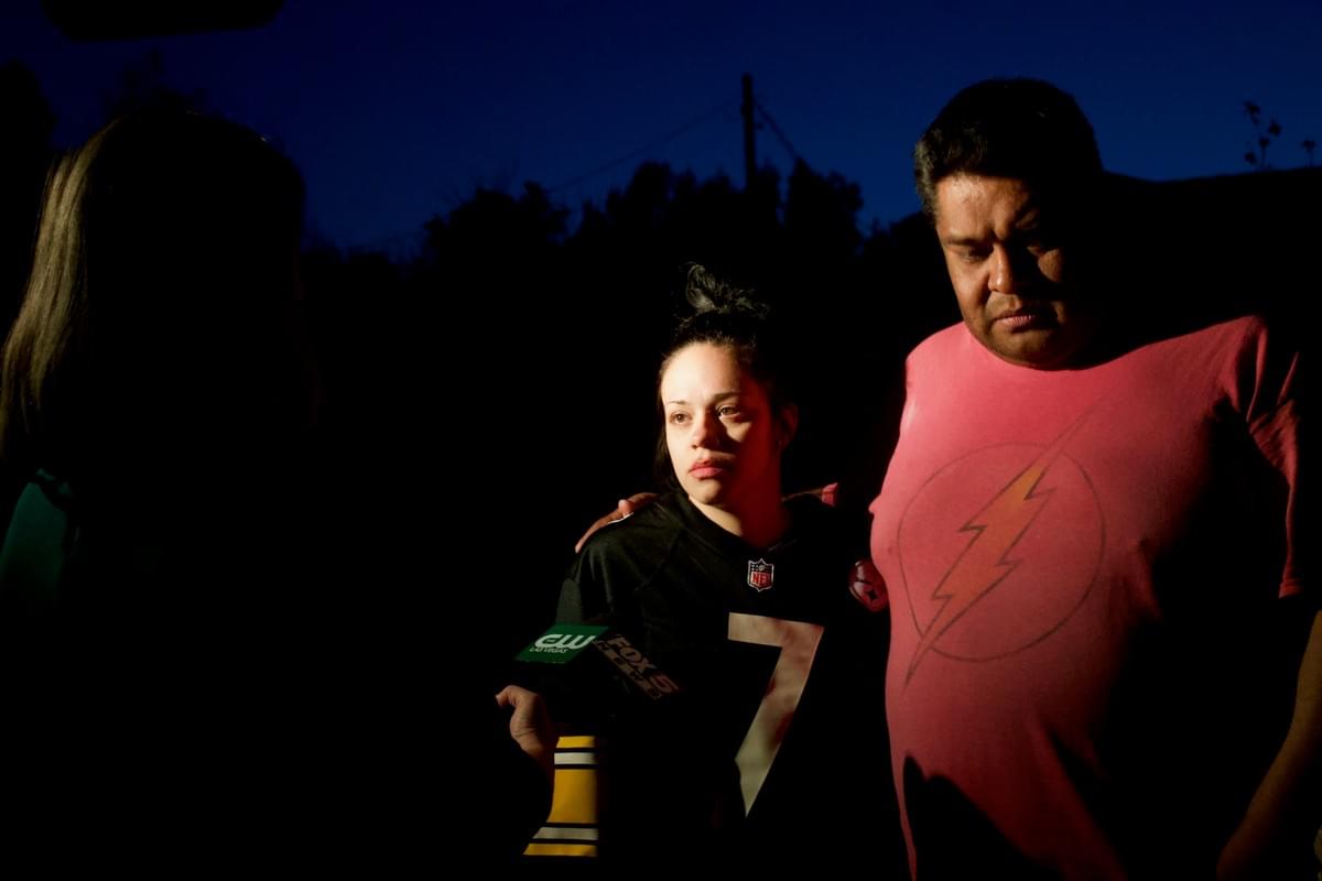 Tonight at a vigil for Junior Lopez, Amber Bustillos, the fiancée, interviews with Fox 5 News, alongside Junior's father, Jorge Luis Martinez. Amber witnessed the police shooting of Junior early Friday morning in East Las Vegas on Charleston Boulevard and Madge Lane. April 9, 2018, East Las Vegas, NV. Tonight at a vigil for Junior Lopez, Amber Bustillos, the fiancée, interviews with Fox 5 News, alongside Junior's father, Jorge Luis Martinez. Amber witnessed the police shooting of Junior early Friday morning in East Las Vegas on Charleston Boulevard and Madge Lane. April 9, 2018, East Las Vegas, NV.