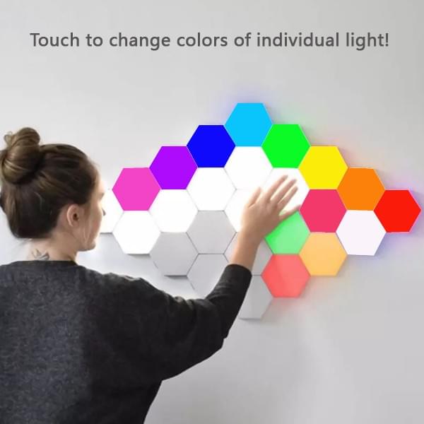Touch to change the colors of the hexagon lights individually! Touch to change the colors of the hexagon lights individually!