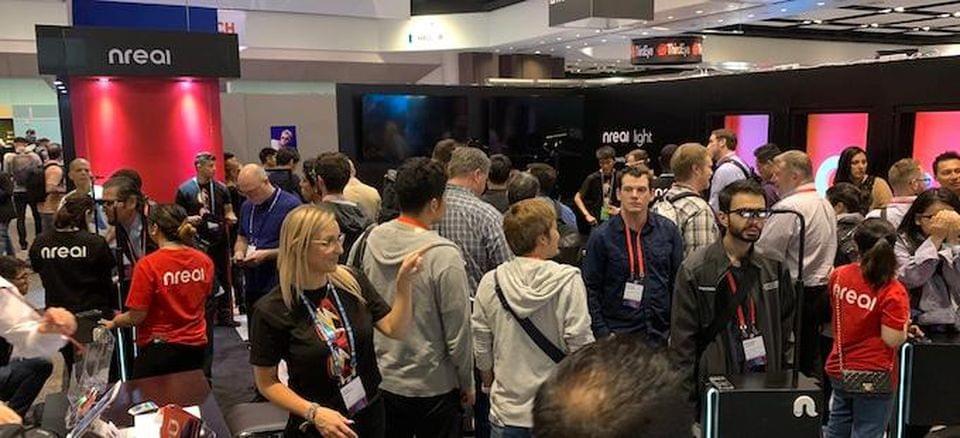 With its sleek design and spatial computing capabilities, the $499 nReal Light smartglasses showed an impressive demo at AWE. Their booth was mobbed. CHARLIE FINK With its sleek design and spatial computing capabilities, the $499 nReal Light smartglasses showed an impressive demo at AWE. Their booth was mobbed. CHARLIE FINK