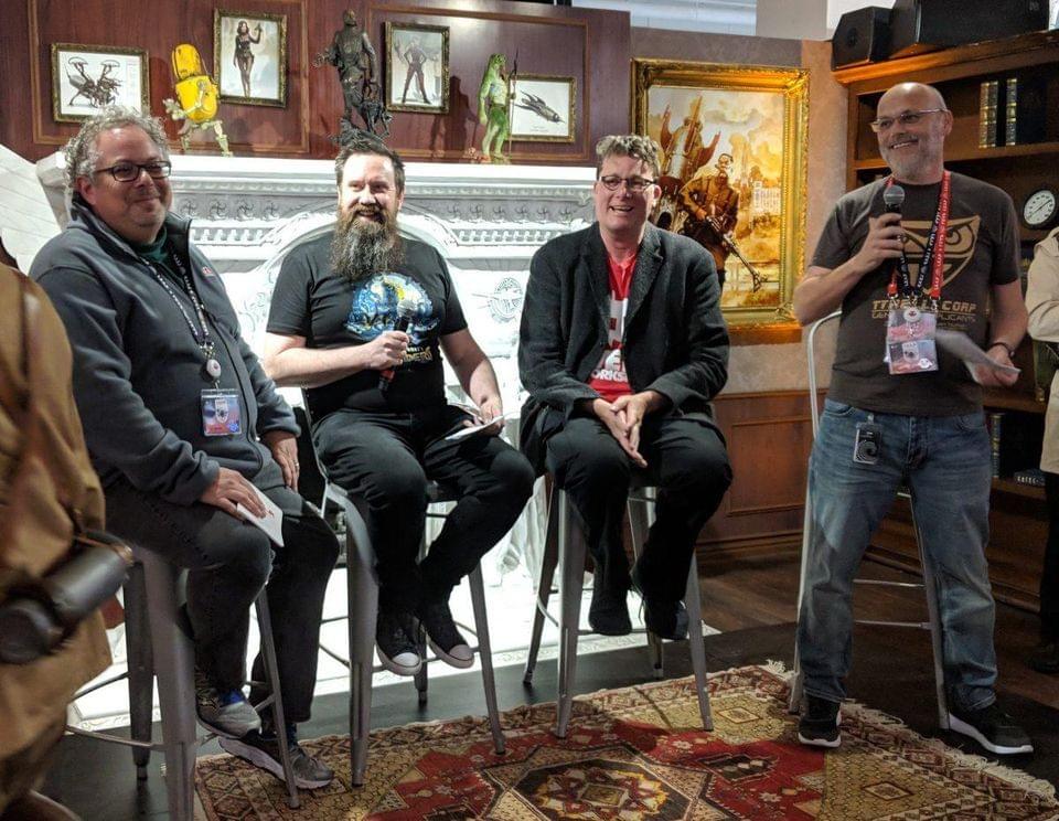 Panel presentation of “Dr. Grordbort’s Invaders” at LeapCon 2018. From L to R, Rony Abovitz, Greg Broadmire, and Richard Taylor. Panel presentation of “Dr. Grordbort’s Invaders” at LeapCon 2018. From L to R, Rony Abovitz, Greg Broadmire, and Richard Taylor.