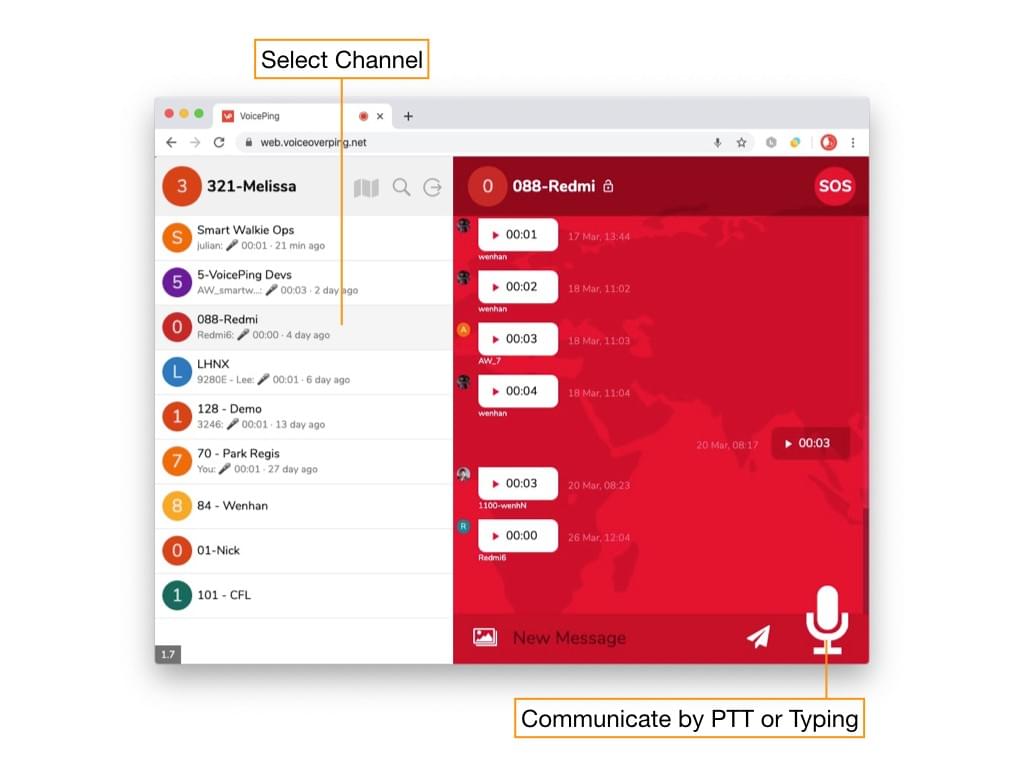 Walkie Talkie Desktop Web: Select Channel and PTT Walkie Talkie Desktop Web: Select Channel and PTT