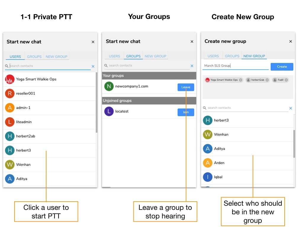 VoicePing Web PTT- Walkie Talkie 1-1 Private, Leave and Join Groups, Create New Group VoicePing Web PTT- Walkie Talkie 1-1 Private, Leave and Join Groups, Create New Group