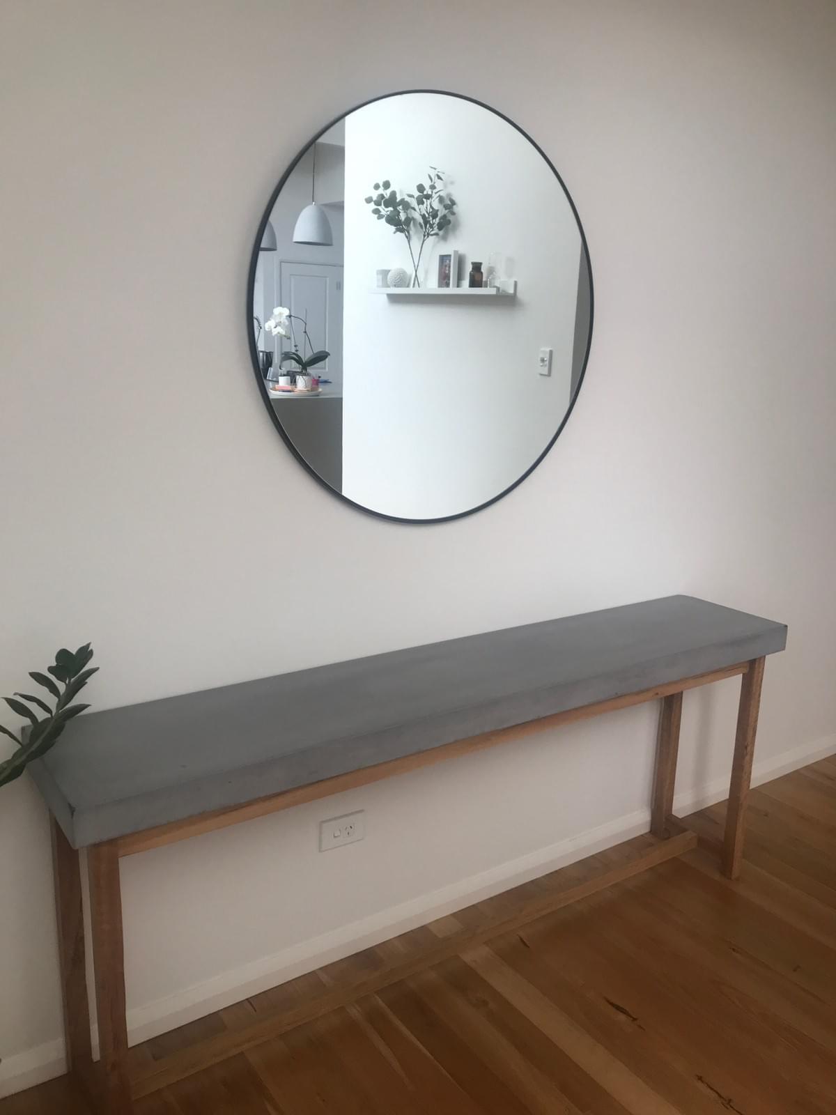 Console with Concrete top by others, fine legs and frame from recycled demolition Timbers Console with Concrete top by others, fine legs and frame from recycled demolition Timbers