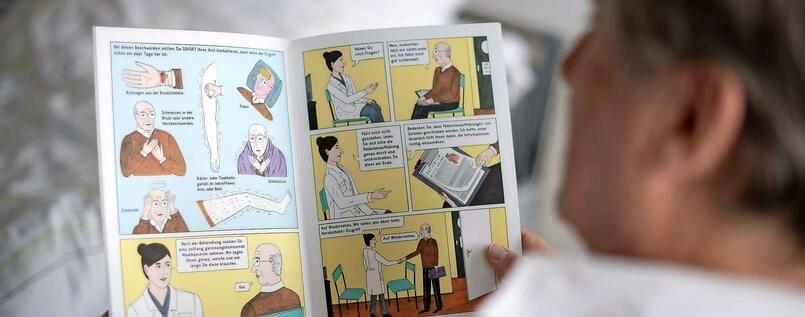 A comic informs patients of the Charité cardiology department about the practice and benefits of cardiac catheterization @MONIKA SKOLIMOWSKA/DPA A comic informs patients of the Charité cardiology department about the practice and benefits of cardiac catheterization @MONIKA SKOLIMOWSKA/DPA