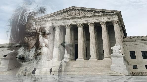 The United States Supreme Court, and the face of a bearded old man. The United States Supreme Court, and the face of a bearded old man.