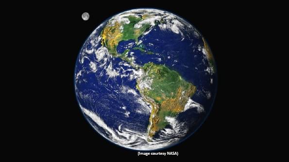 Image courtesy of NASA of the Earth and the Moon viewed from space. North and South America are in view, primarily greens and browns, whilst the oceans are deep blue overlaid with white clouds. Image courtesy of NASA of the Earth and the Moon viewed from space. North and South America are in view, primarily greens and browns, whilst the oceans are deep blue overlaid with white clouds.