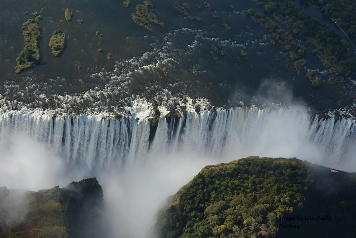 Aerial view of the Victoria Falls. Image by otsuka88 from Pixabay Aerial view of the Victoria Falls. Image by otsuka88 from Pixabay