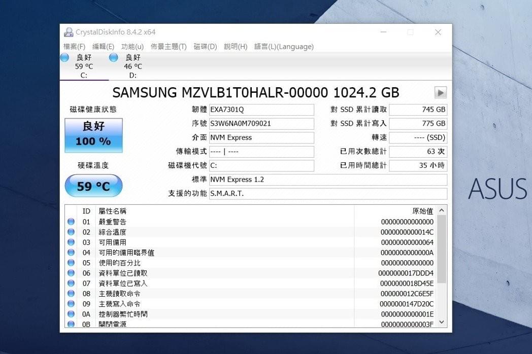 此次送測的ExpertBook B9450採用兩條三星高階PCIe x4 SSD,打造出2GB狂爆效能及容量,為當前全球商用筆電之最。 彭子豪/攝影 此次送測的ExpertBook B9450採用兩條三星高階PCIe x4 SSD,打造出2GB狂爆效能及容量,為當前全球商用筆電之最。 彭子豪/攝影