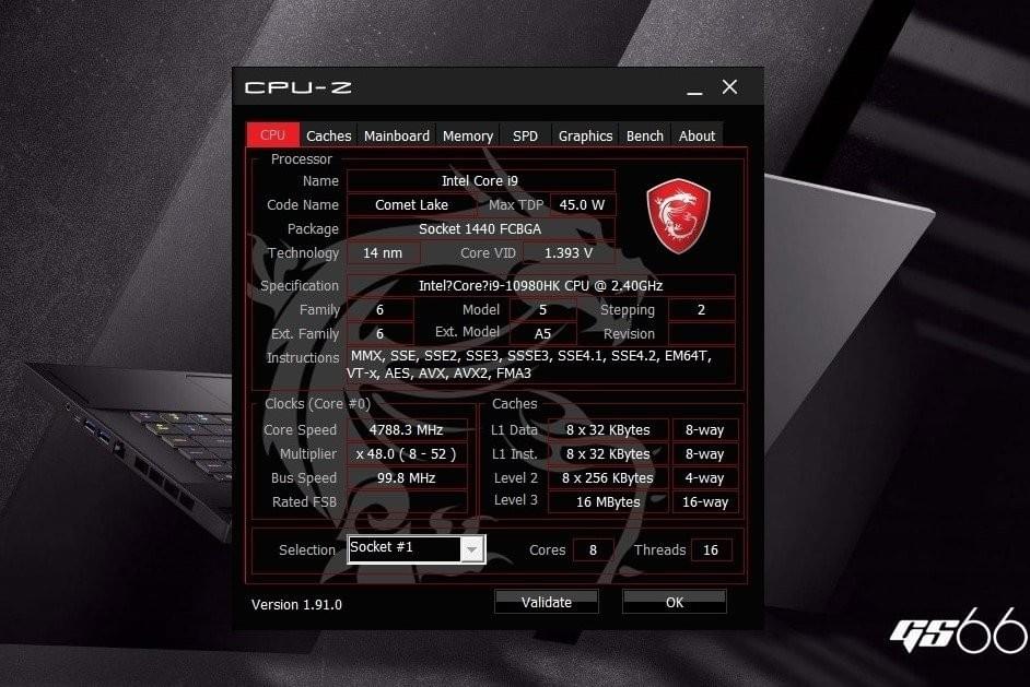 處理器採用剛上市的英特爾第10代 Core i9-10980HK八核心處理器,最高單核可加速時脈至5.3 GHz,此處理器也支援桌上型電腦。 彭子豪/攝影 處理器採用剛上市的英特爾第10代 Core i9-10980HK八核心處理器,最高單核可加速時脈至5.3 GHz,此處理器也支援桌上型電腦。 彭子豪/攝影