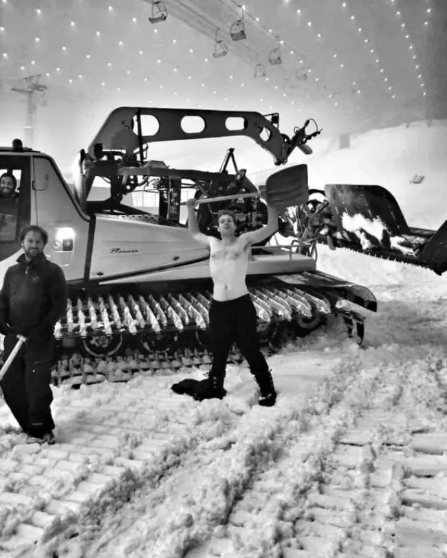 international team work on snow ramp building international team work on snow ramp building
