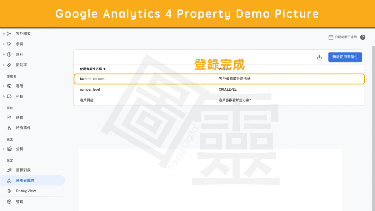 Google Analytics 4 Property 定義使用者屬性 Google Analytics 4 Property 定義使用者屬性