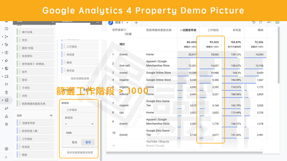 Google Analytics 4 Property 自訂探索報表:新增篩選器 Google Analytics 4 Property 自訂探索報表:新增篩選器
