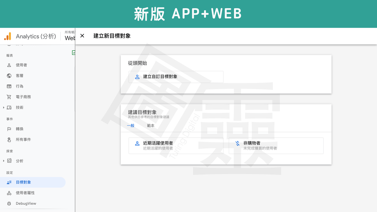 新版 Google Analytics 建立新目標對象 新版 Google Analytics 建立新目標對象