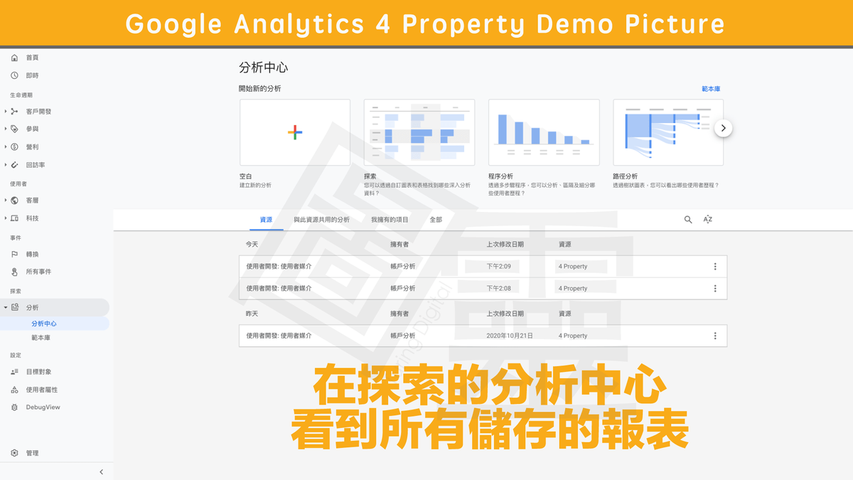 Google Analytics 4 Property 儲存自訂報表 Google Analytics 4 Property 儲存自訂報表