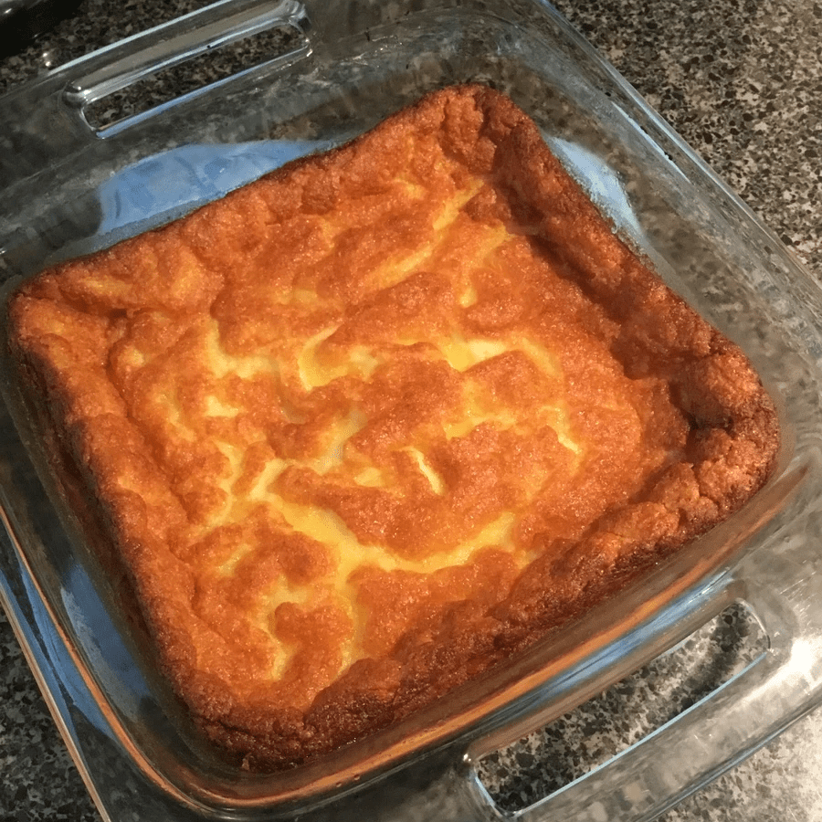 Butter mochi in pan Butter mochi in pan