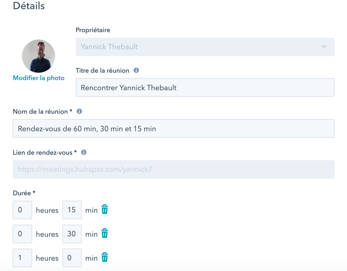 Création d'un lien de réunion dans Hubspot Création d'un lien de réunion dans Hubspot