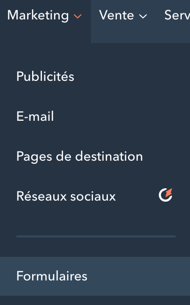 Menu formulaire marketing Menu formulaire marketing
