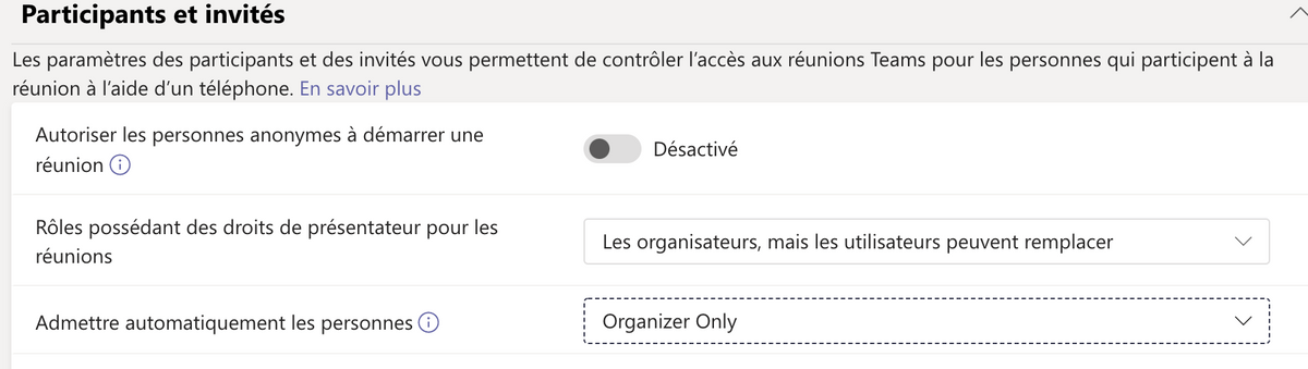 Bypass de l'accueil de réunion Microsoft Teams uniquement par l'organisateur de l'événement Bypass de l'accueil de réunion Microsoft Teams uniquement par l'organisateur de l'événement