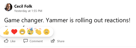 Réaction à un post Yammer Réaction à un post Yammer