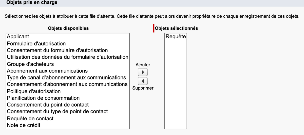 Objets pris en charge par une file d'attente Salesforce Objets pris en charge par une file d'attente Salesforce