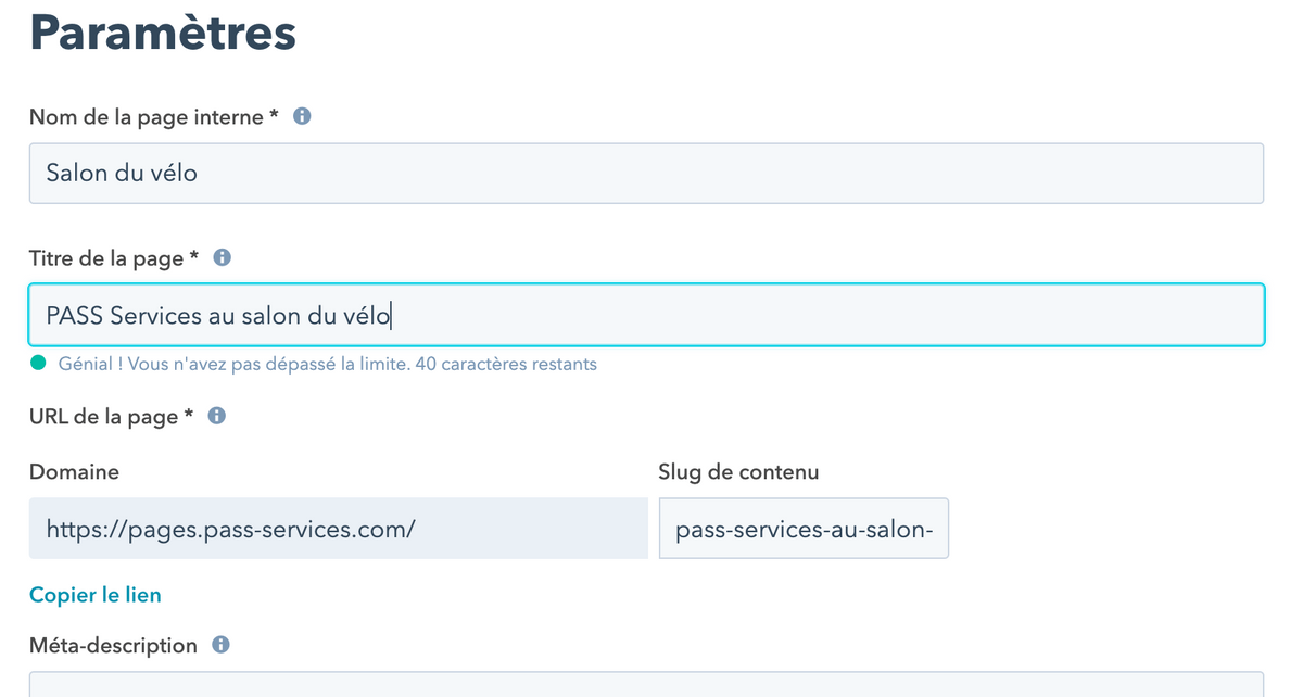 Paramètres de la landing page Paramètres de la landing page
