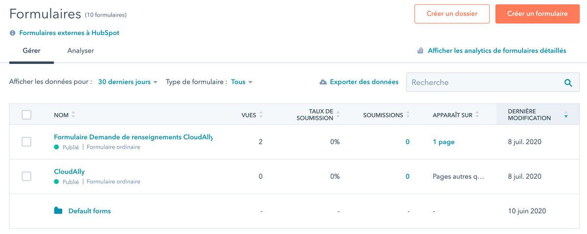 Liste des formulaire Hubspot Liste des formulaire Hubspot