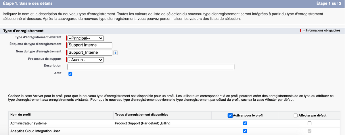 Création d'un nouveau type d'enregistrement de requête Salesforce Création d'un nouveau type d'enregistrement de requête Salesforce