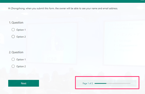 Barre de progression de réponse dans Microsoft Forms Barre de progression de réponse dans Microsoft Forms