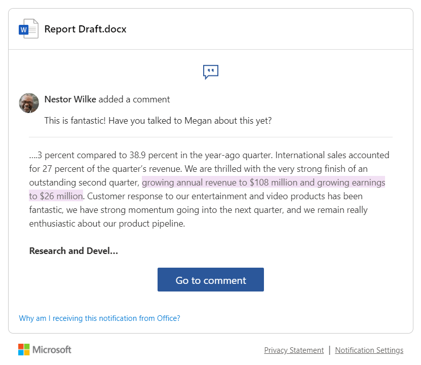 Commentaire dans OneDrive ou SharePoint Commentaire dans OneDrive ou SharePoint