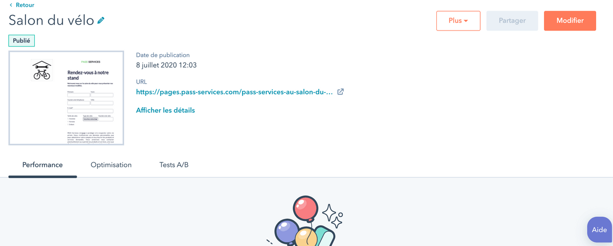 Page de suivi de la landing page Page de suivi de la landing page