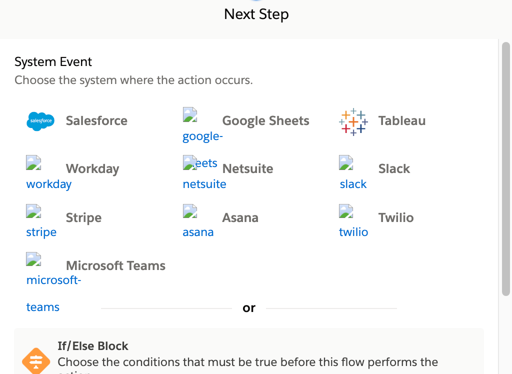 Choix de l'étape dans le bloc conditionnel du flux Mulesoft Composer for Salesforce Choix de l'étape dans le bloc conditionnel du flux Mulesoft Composer for Salesforce