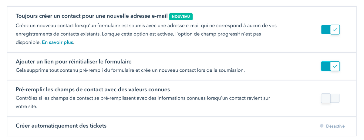 Options de traitement de formulaire Options de traitement de formulaire