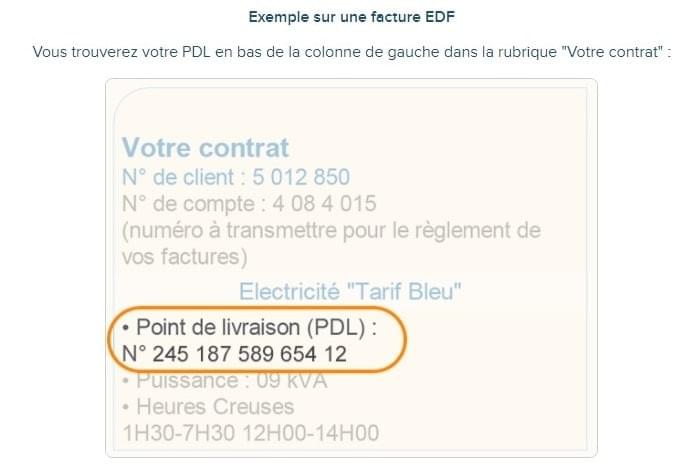 Aperçu exemple PDL sur une facture EDF Aperçu exemple PDL sur une facture EDF