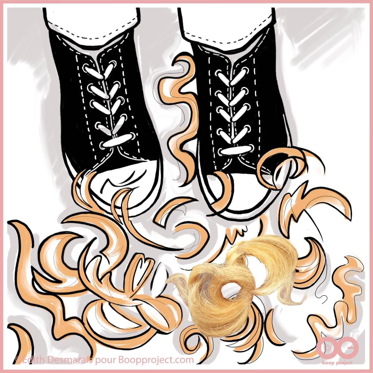 Illustration Edith Desmarais: cancer du sein, chimiothérapie, basket converse, cheveux Illustration Edith Desmarais: cancer du sein, chimiothérapie, basket converse, cheveux
