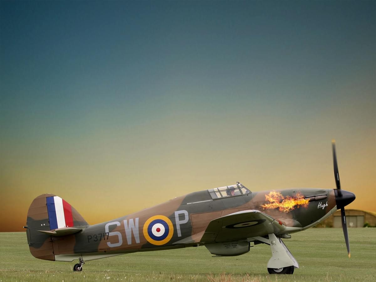 1940 Hurricane fighter starting up on RAF airfield. Copyright David Roberts 2019 1940 Hurricane fighter starting up on RAF airfield. Copyright David Roberts 2019