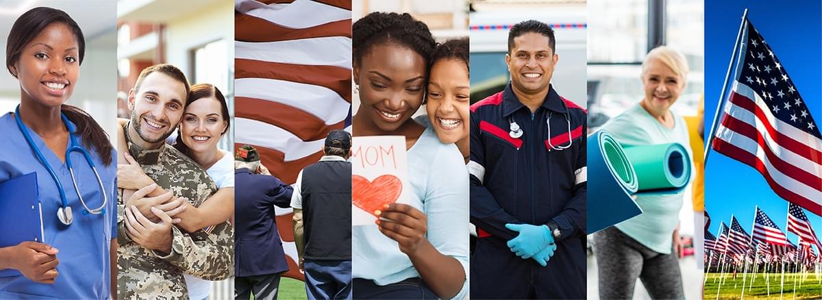 a collage of people that would be celebrating holidays during may - nurses, mothers, ems workers, military a collage of people that would be celebrating holidays during may - nurses, mothers, ems workers, military