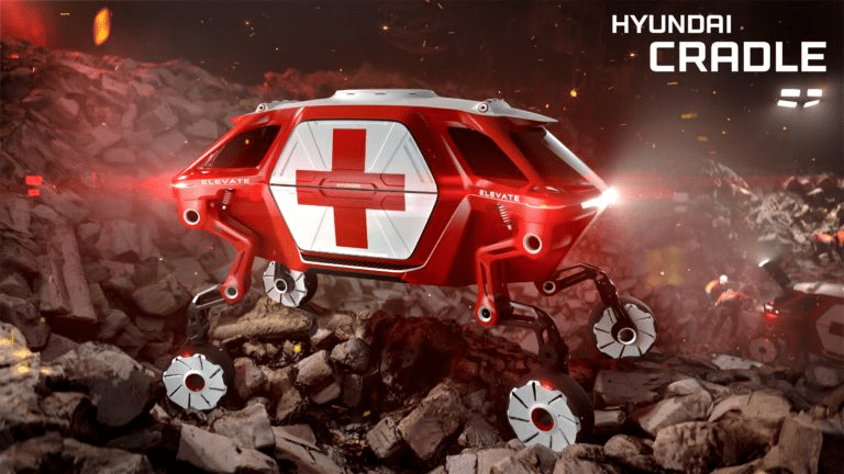 現代概念車 Elevate 終極機動車輛(Ultimate Mobility Vehicle)能夠步履穩健地行走於不規則地面上,滿足了救援情形下所需的多功能性,如地震後救援。 (現代汽車供圖) 現代概念車 Elevate 終極機動車輛(Ultimate Mobility Vehicle)能夠步履穩健地行走於不規則地面上,滿足了救援情形下所需的多功能性,如地震後救援。 (現代汽車供圖)