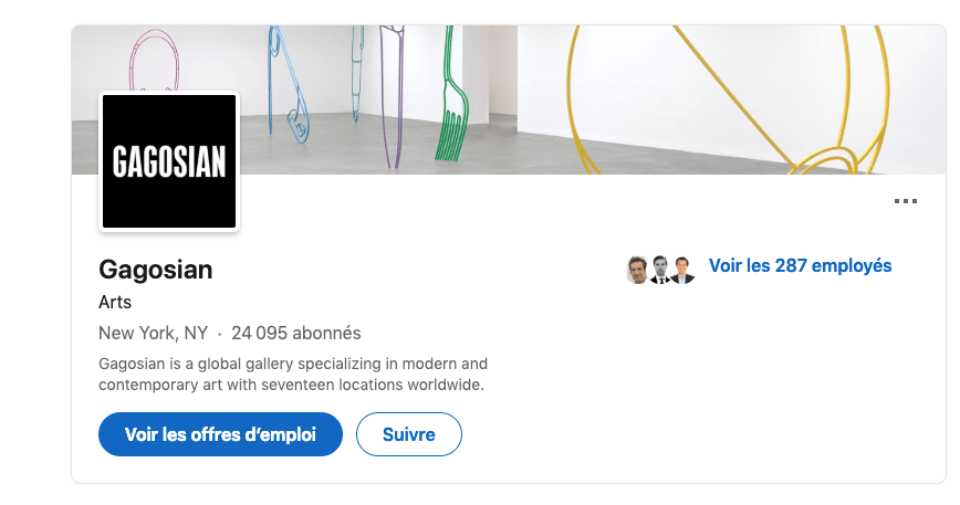 Page de garde de la Galerie Gagosian Page de garde de la Galerie Gagosian