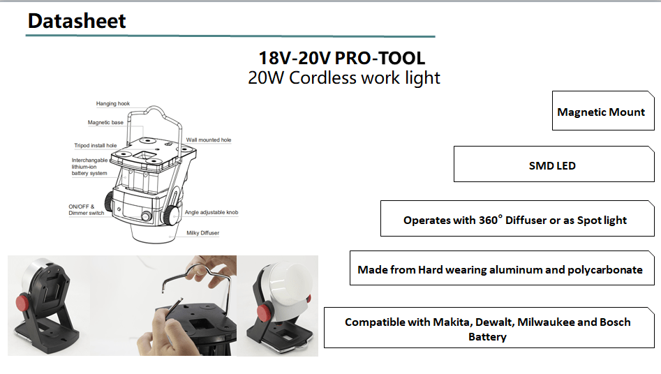 Makita Dewalt Milwaukee Bosch 18v LED Work light Makita Dewalt Milwaukee Bosch 18v LED Work light