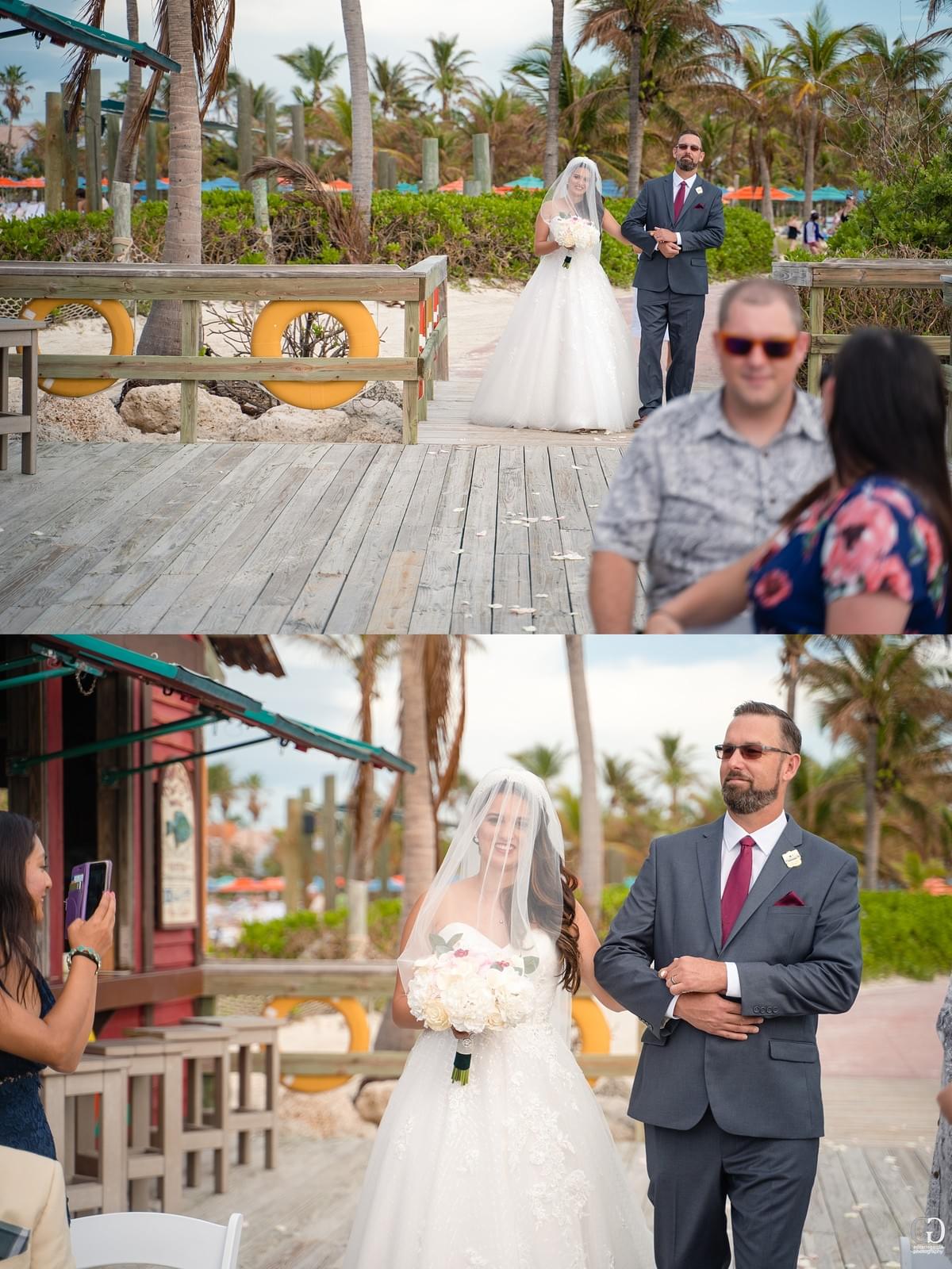 disney cruise line wedding castaway cay bahamas carribean cruise photos of bride walking down the aisle with dad disney cruise line wedding castaway cay bahamas carribean cruise photos of bride walking down the aisle with dad