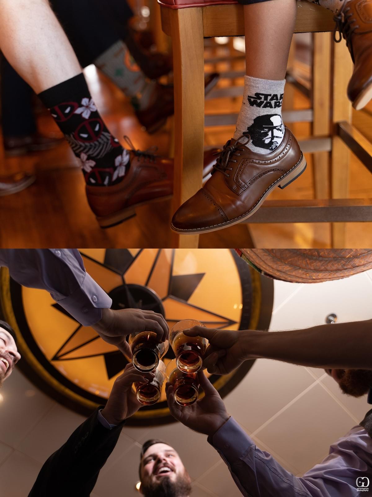 disney cruise line wedding castaway cay bahamas carribean cruise photos of star wars and Deadpool socks and groomsmen doing cheers disney cruise line wedding castaway cay bahamas carribean cruise photos of star wars and Deadpool socks and groomsmen doing cheers